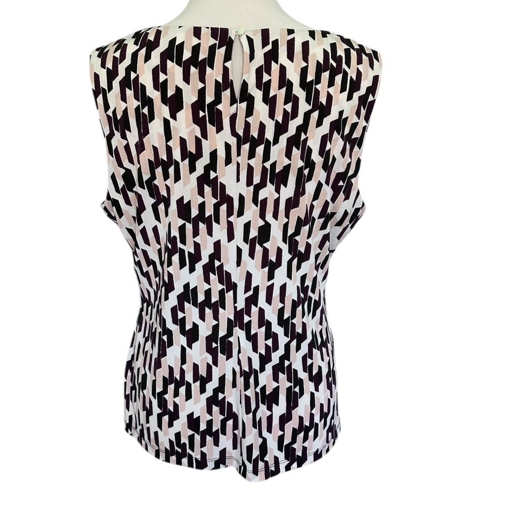 Calvin Klein Blouse Womens XL Pink Black Geometric Pleated Shell Polyester - Picture 8 of 16